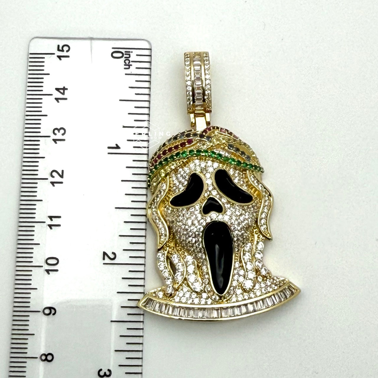 Ghost Horror Gold Tone Custom Baguette Pendant