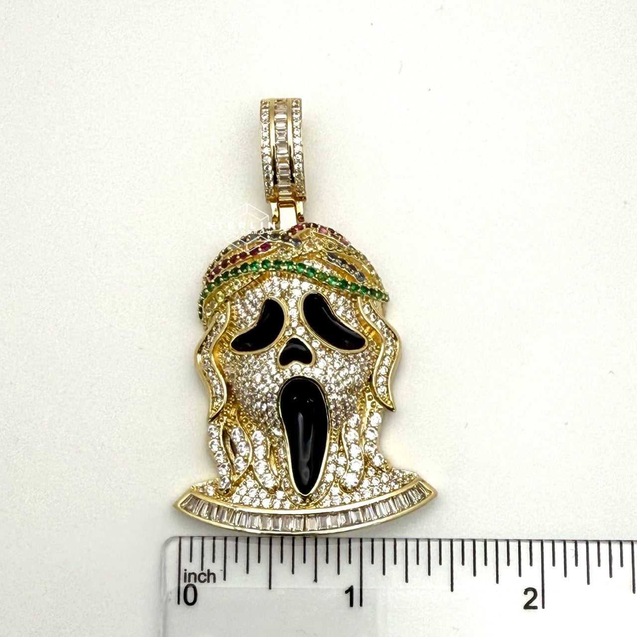 Ghost Horror Gold Tone Custom Baguette Pendant