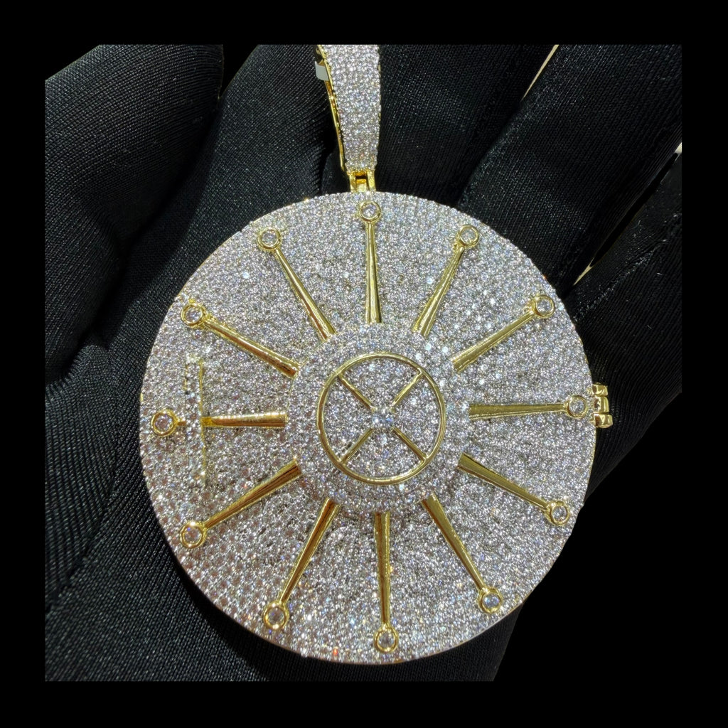 Mens 14K Gold Plated CZ Iced Out Money Locket Pendant Opens Up Rope Chain