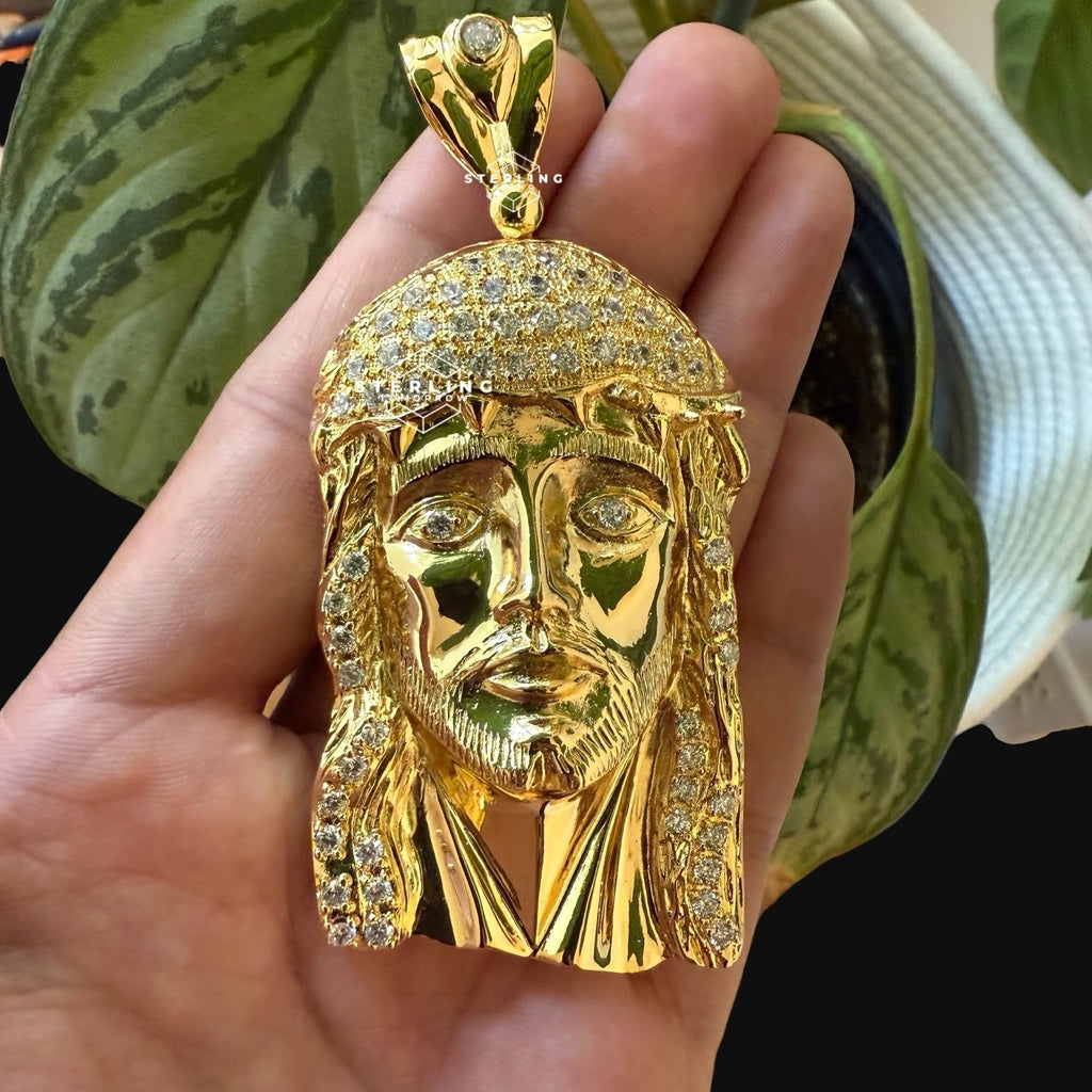 Big Gold Iced Out Jesus Pendant 14k Gold Plated Diamond-Cut