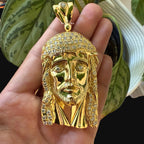 Big Gold Iced Out Jesus Pendant 14k Gold Plated Diamond-Cut