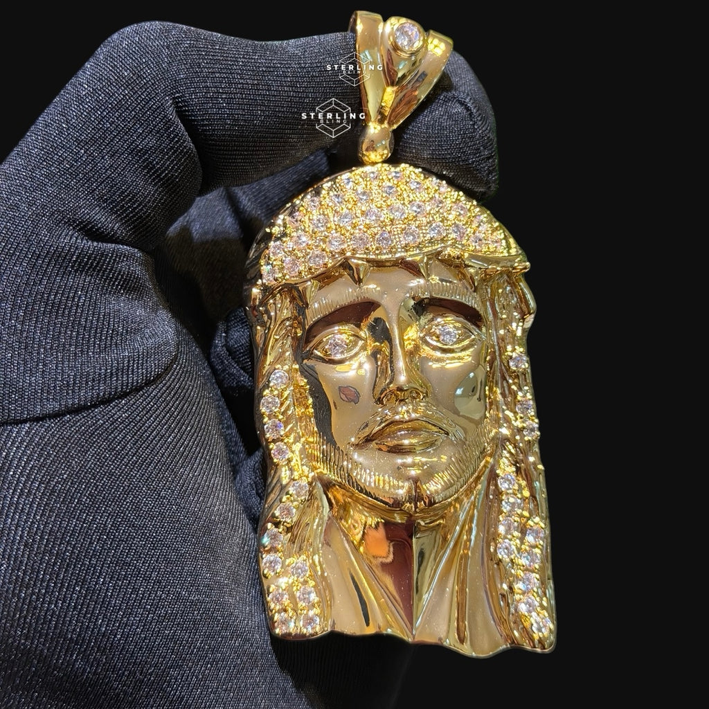 Big Gold Iced Out Jesus Pendant 14k Gold Plated Diamond-Cut
