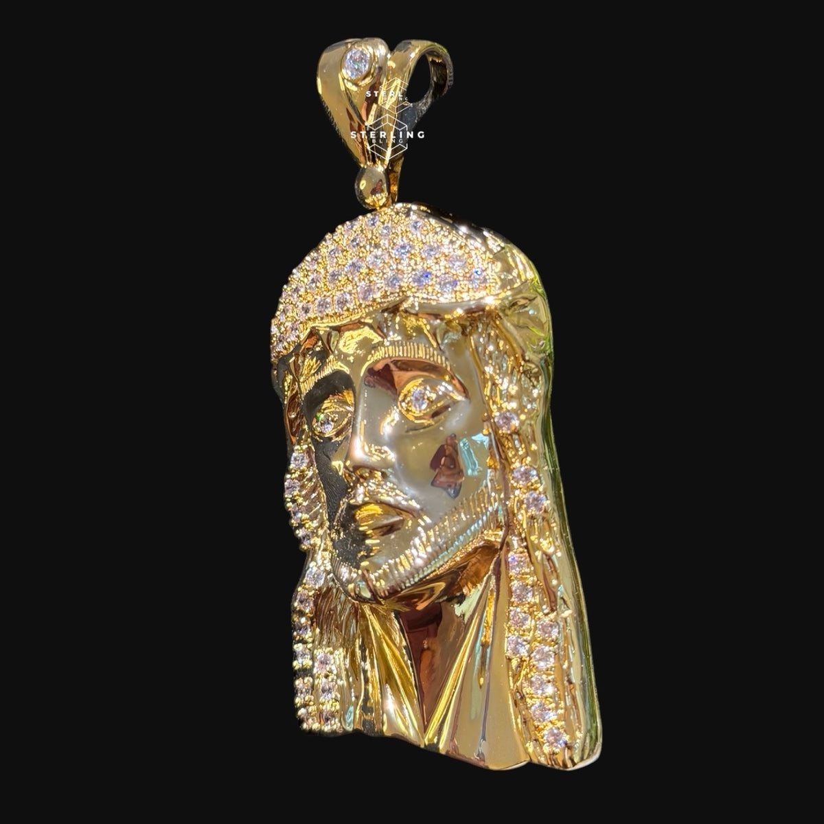 Big Gold Iced Out Jesus Pendant 14k Gold Plated Diamond-Cut