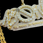 Iced Out All Bosses No Workers Pendant, 14K Gold Plated Baguette CZ Hip Hop Necklace for Men with Rope Chain