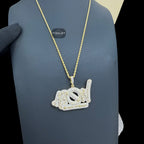 Iced Out All Bosses No Workers Pendant, 14K Gold Plated Baguette CZ Hip Hop Necklace for Men with Rope Chain