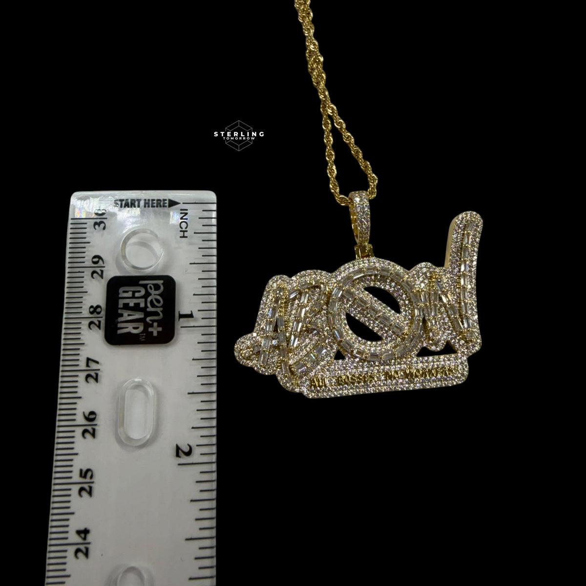 Iced Out All Bosses No Workers Pendant, 14K Gold Plated Baguette CZ Hip Hop Necklace for Men with Rope Chain