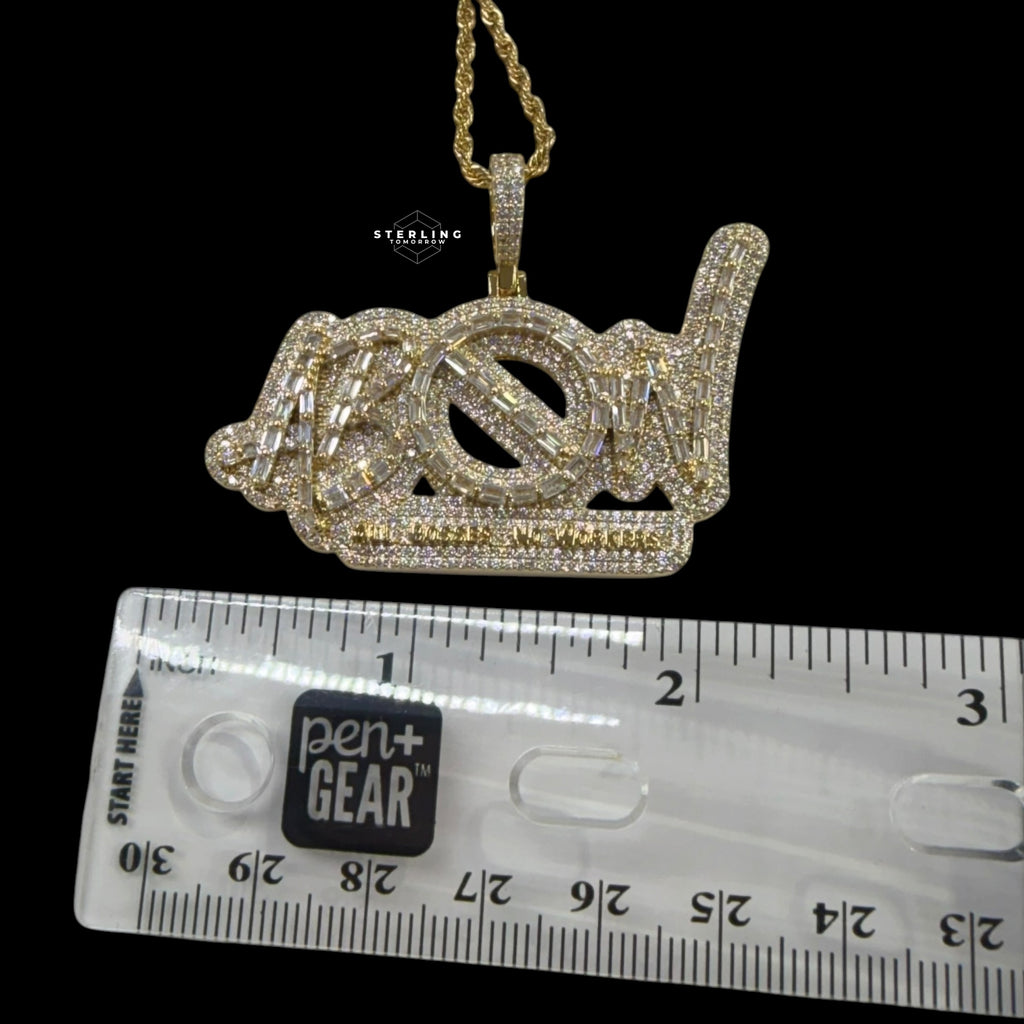 Iced Out All Bosses No Workers Pendant, 14K Gold Plated Baguette CZ Hip Hop Necklace for Men with Rope Chain