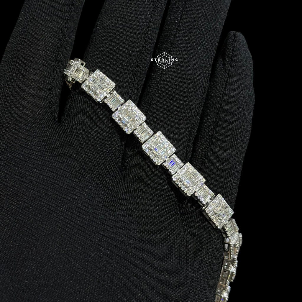 Moissanite Square Baguette Bracelet 8mm 8"