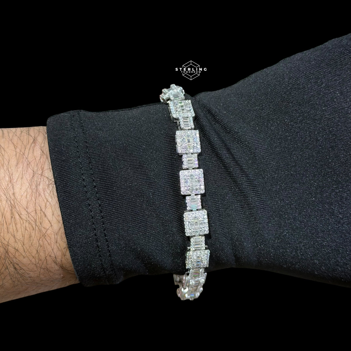 Moissanite Square Baguette Bracelet 8mm 8"