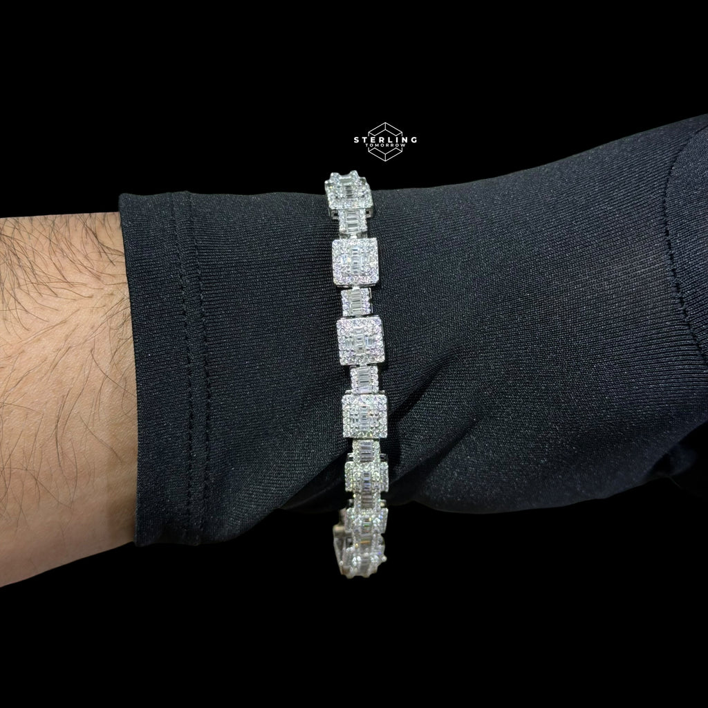 Moissanite Square Baguette Bracelet 8mm 8"