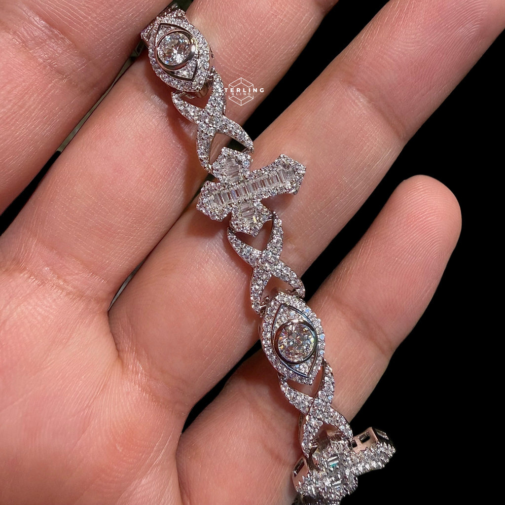 Moissanite Marquis Eye Cross Infinity Bracelet - 8.5"