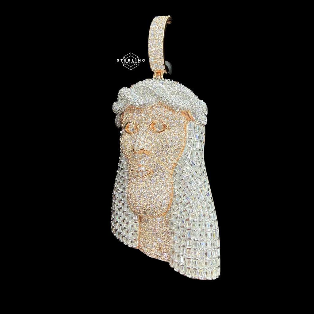 Moissanite Rose Gold Two Tone Baguette Jesus Pendant