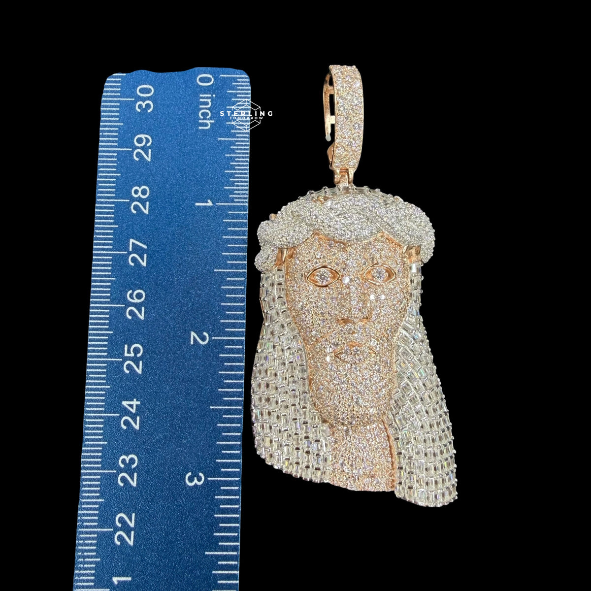 Moissanite Rose Gold Two Tone Baguette Jesus Pendant