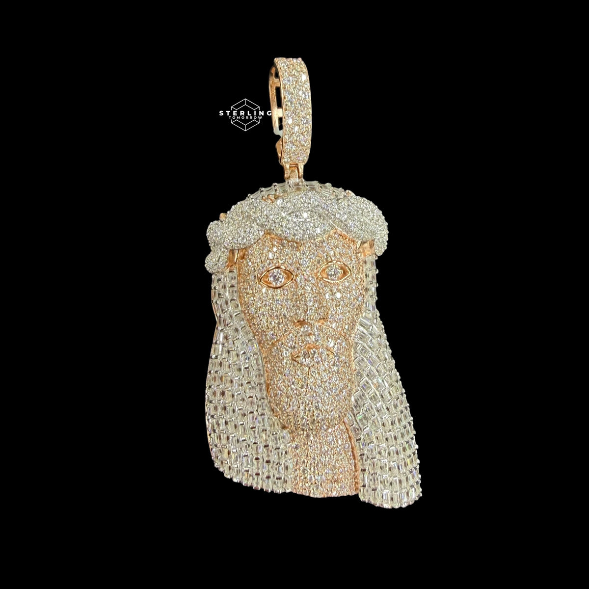 Moissanite Rose Gold Two Tone Baguette Jesus Pendant