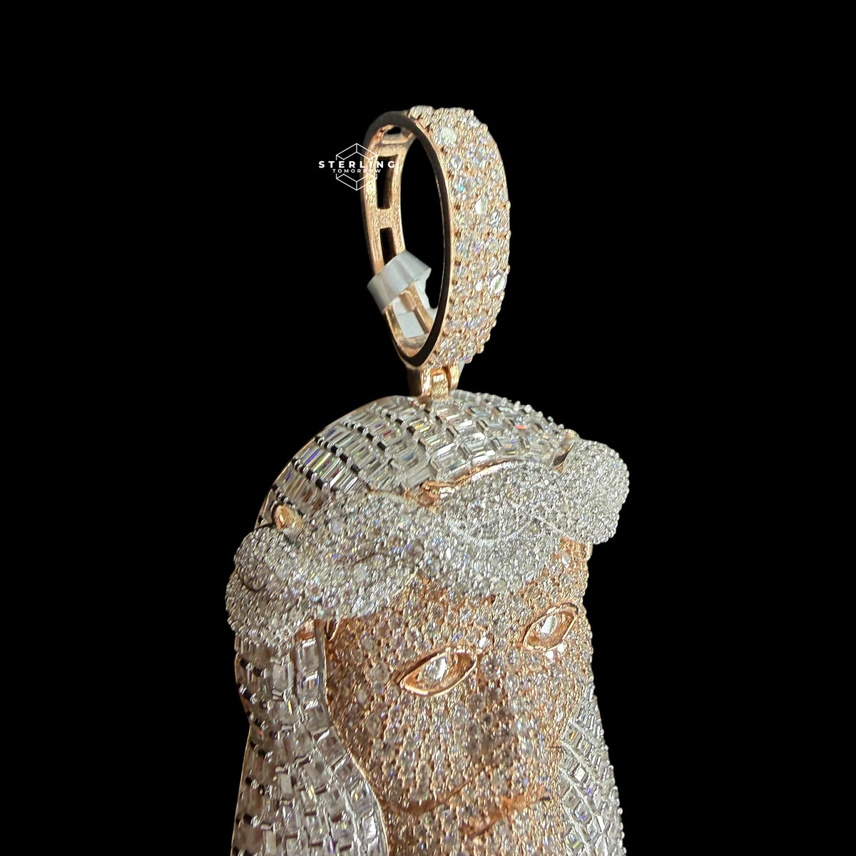 Moissanite Rose Gold Two Tone Baguette Jesus Pendant