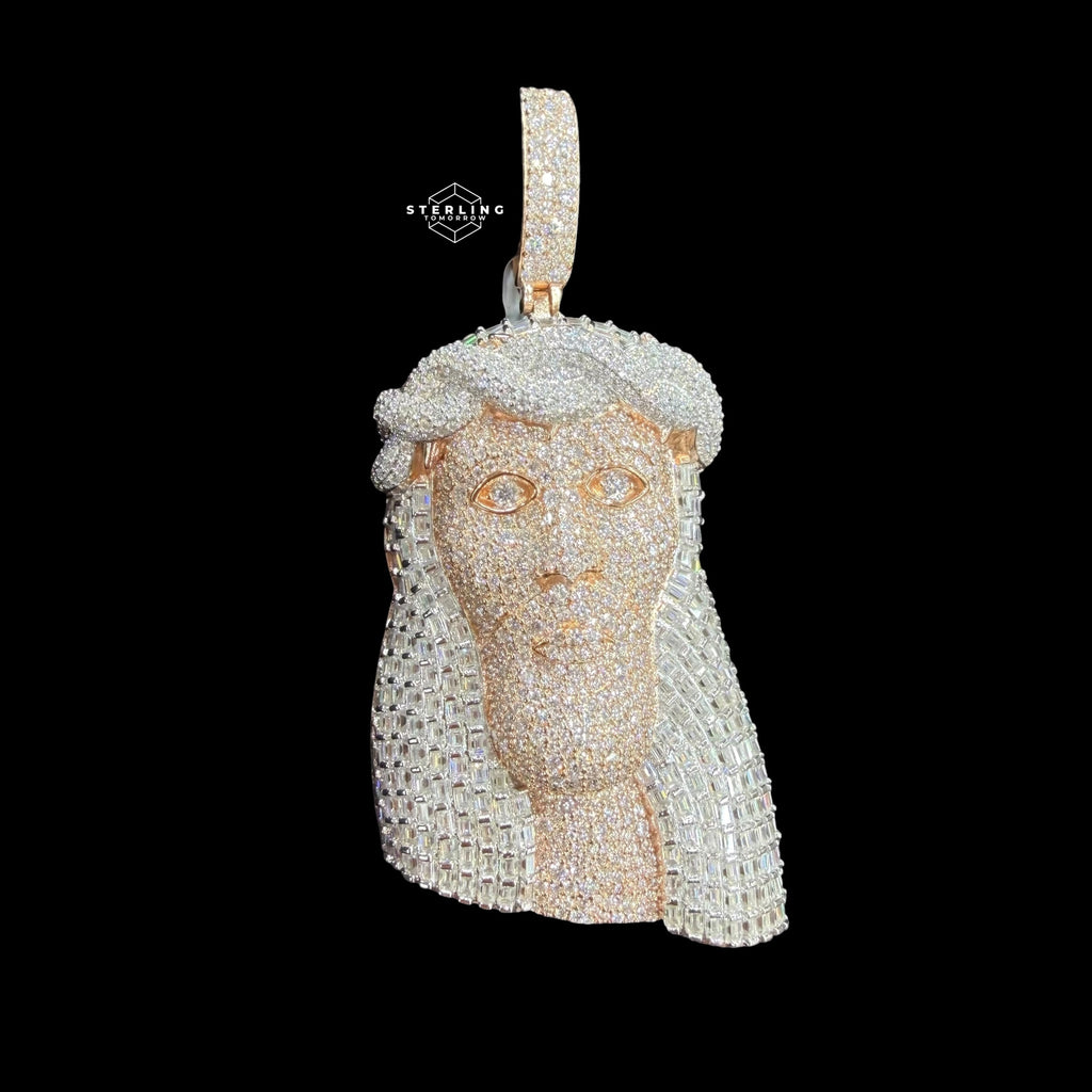 Moissanite Rose Gold Two Tone Baguette Jesus Pendant