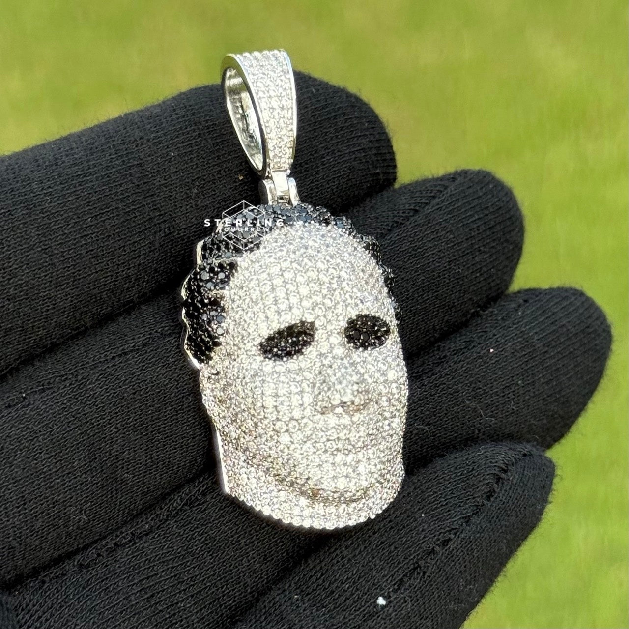 White Gold Mask Iced Out Horror Pendant