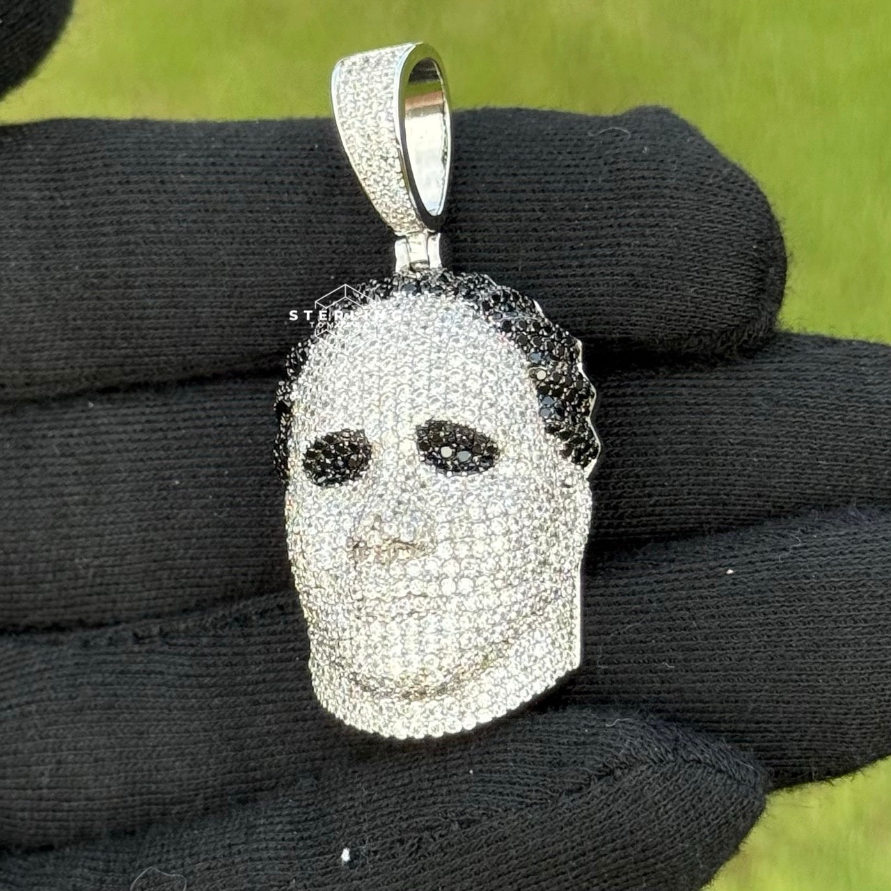 White Gold Mask Iced Out Horror Pendant