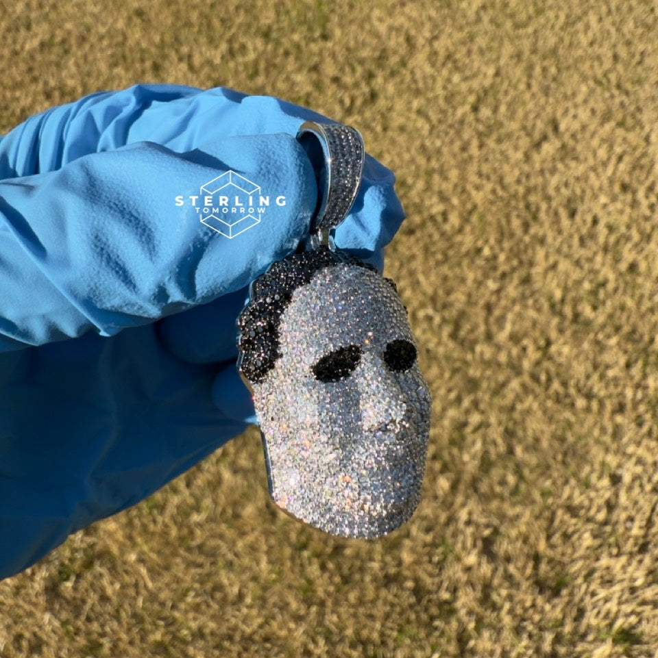 White Gold Mask Iced Out Horror Pendant