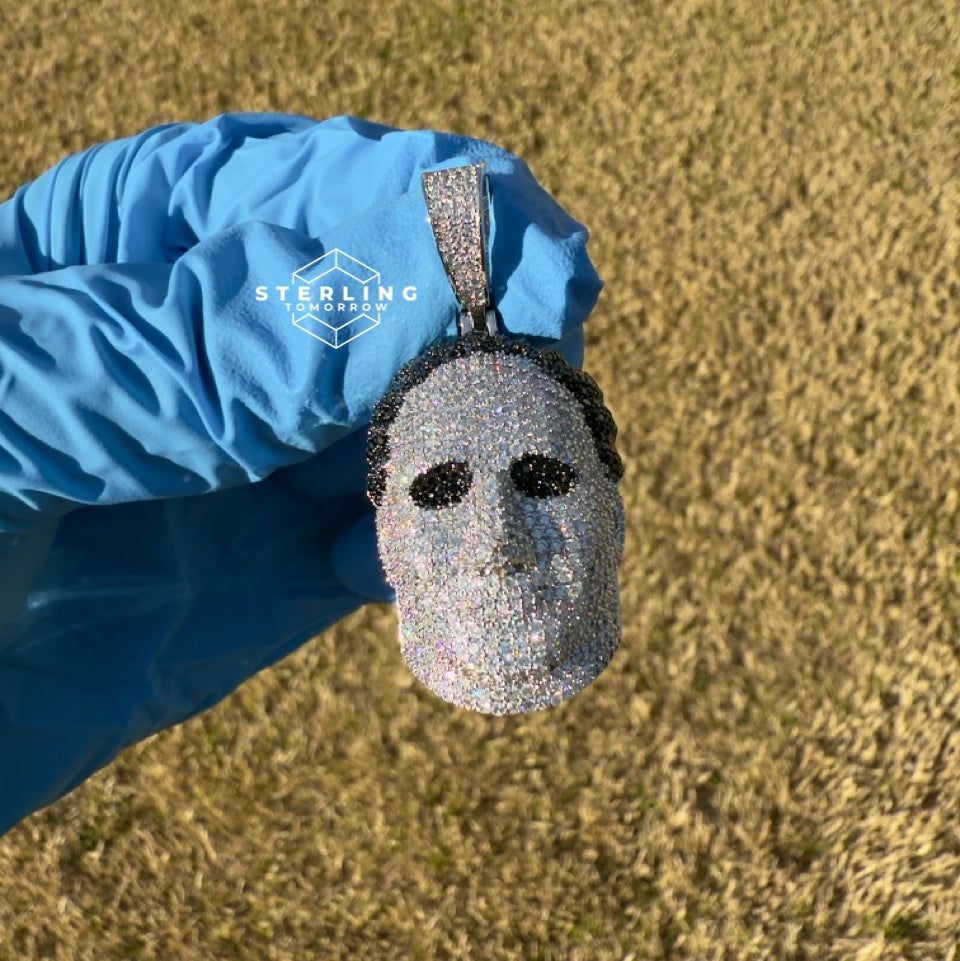 White Gold Mask Iced Out Horror Pendant