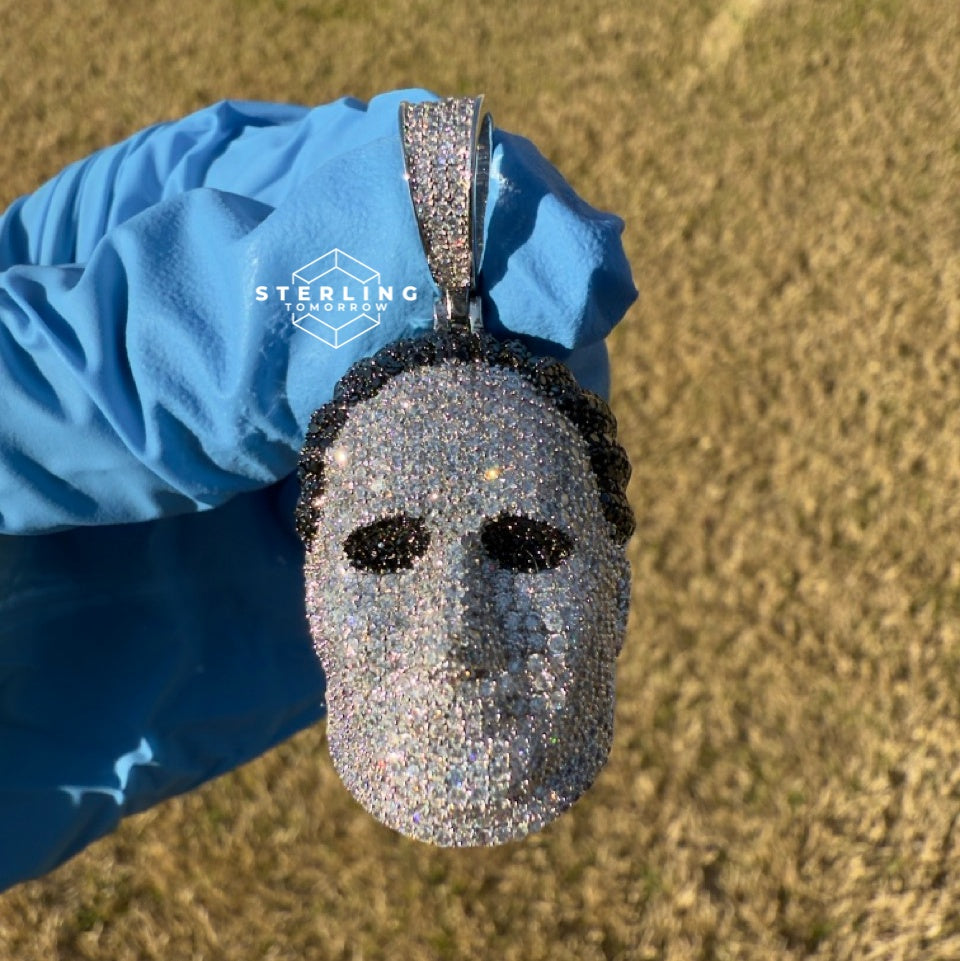 White Gold Mask Iced Out Horror Pendant