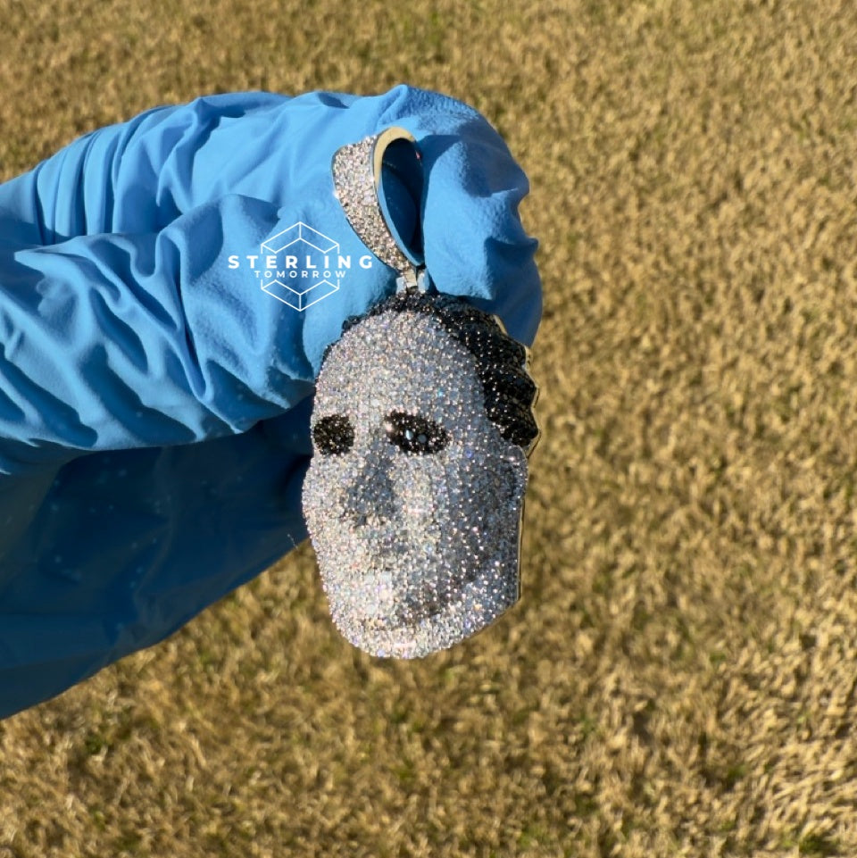 White Gold Mask Iced Out Horror Pendant