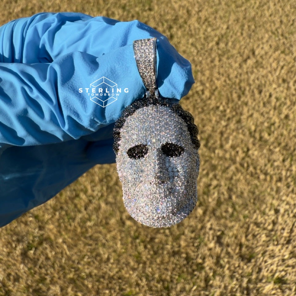White Gold Mask Iced Out Horror Pendant