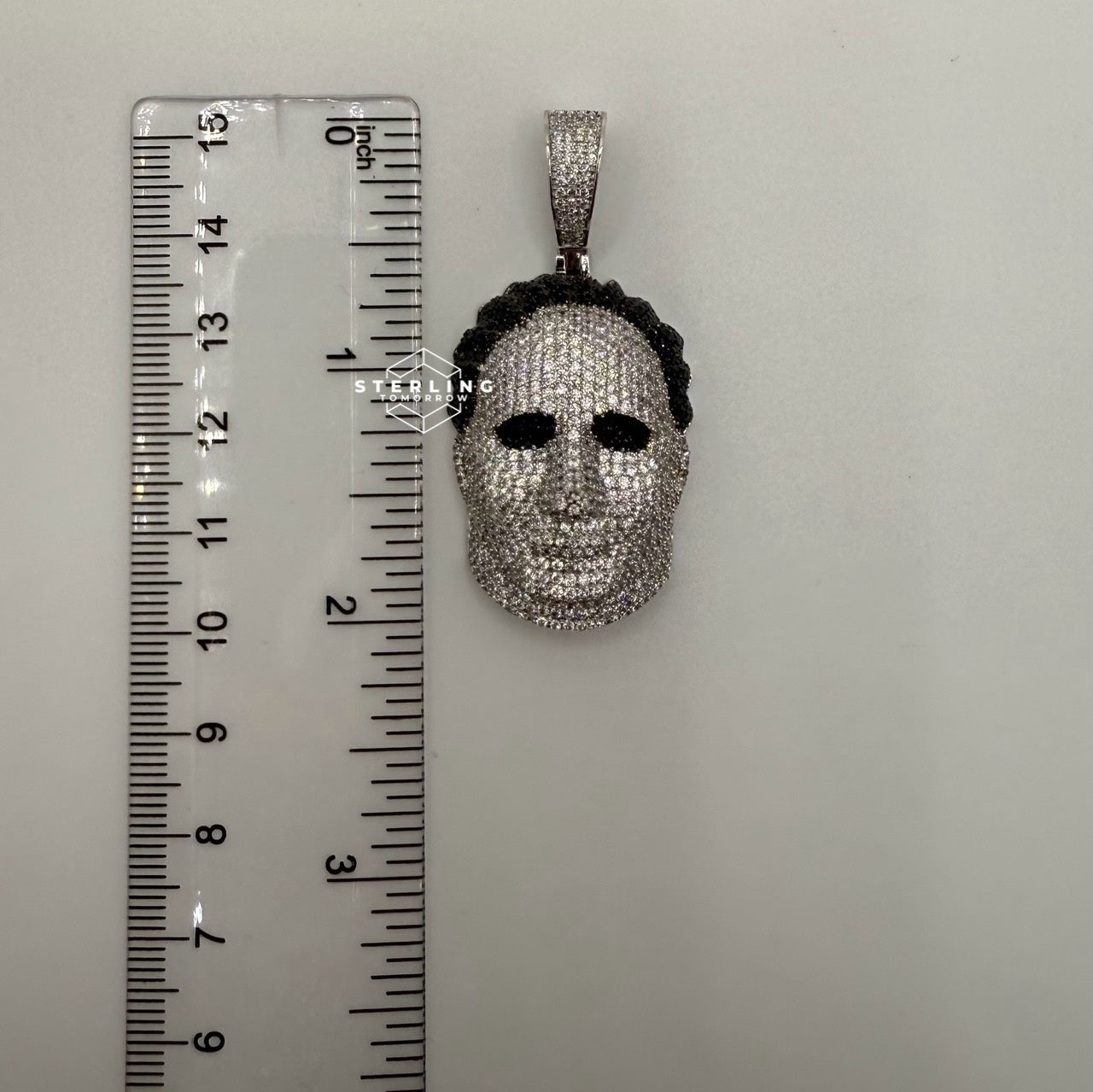 White Gold Mask Iced Out Horror Pendant