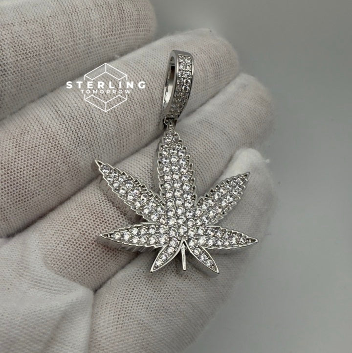 Marijuana Iced Out Silver Tone Pendant