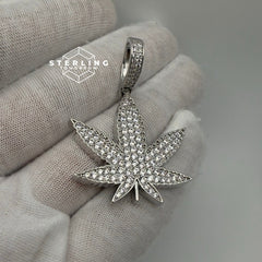 Marijuana Iced Out Silver Tone Pendant
