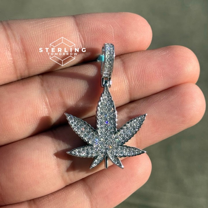 Marijuana Iced Out Silver Tone Pendant