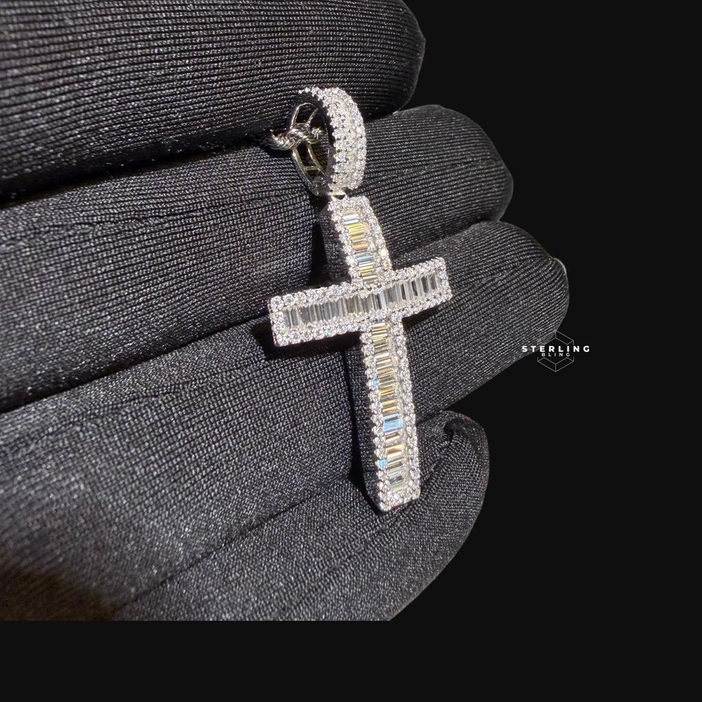 Moissanite Baguette Cross Pendant