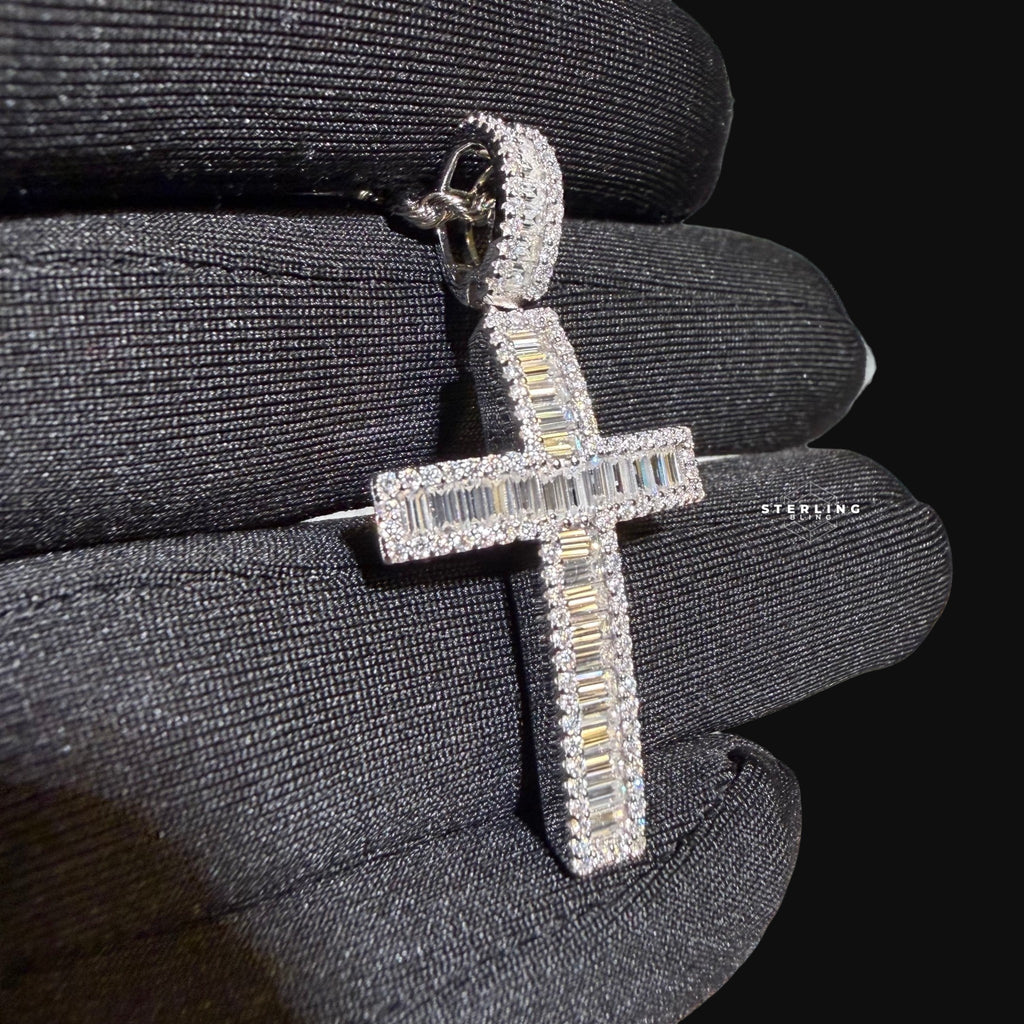 Moissanite Baguette Cross Pendant