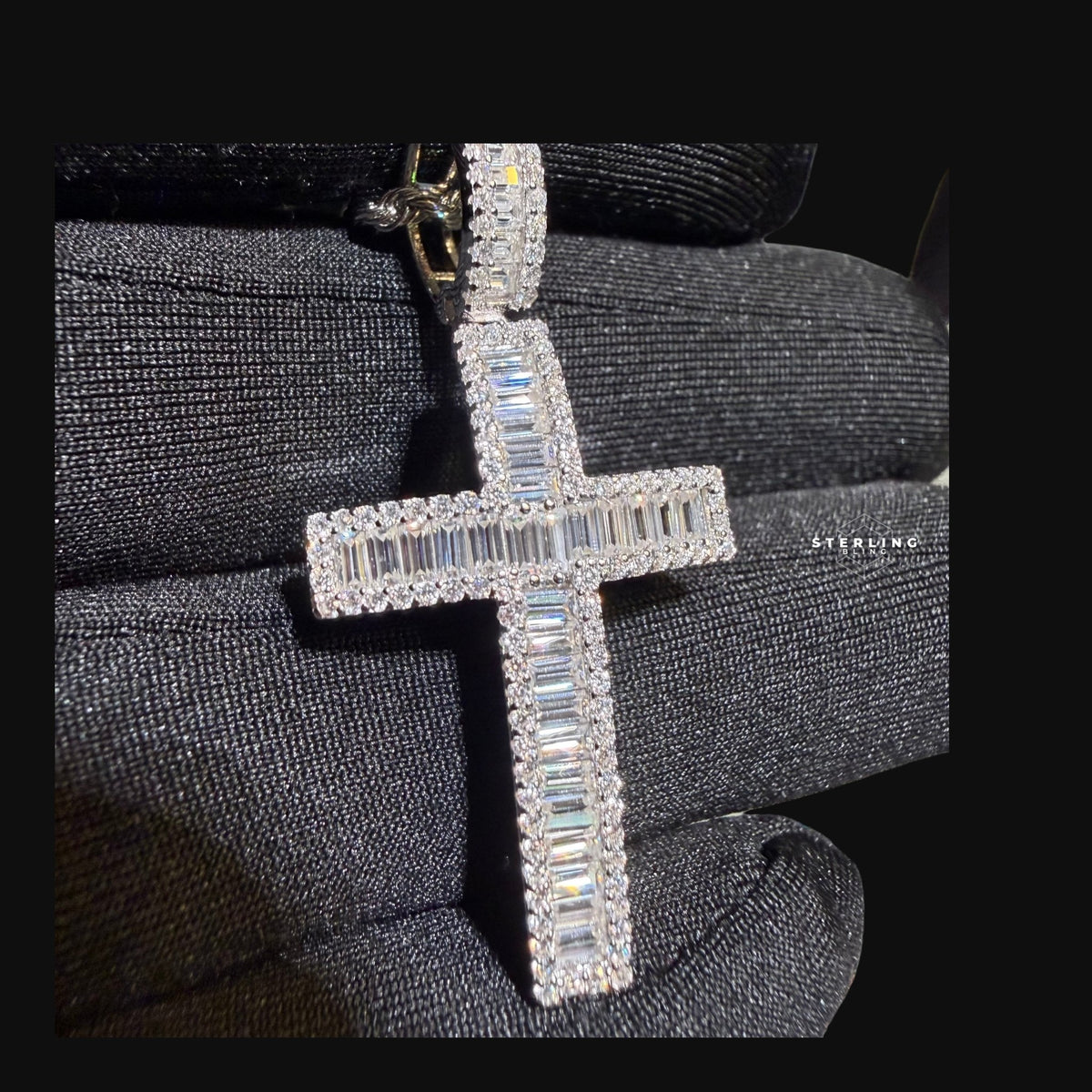 Moissanite Baguette Cross Pendant