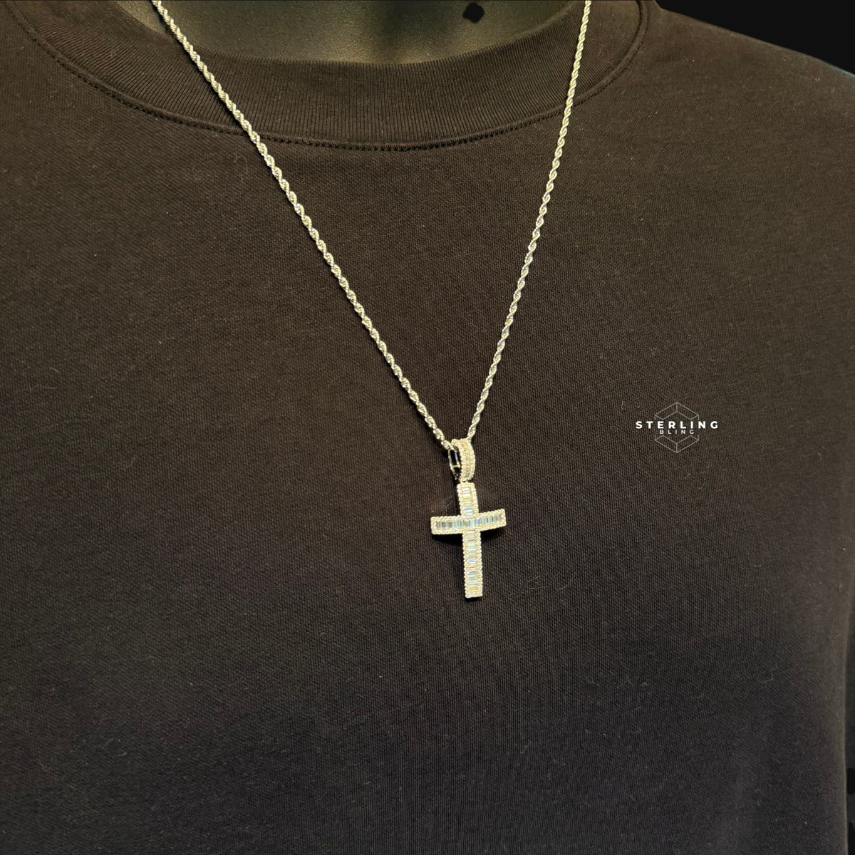 Moissanite Baguette Cross Pendant