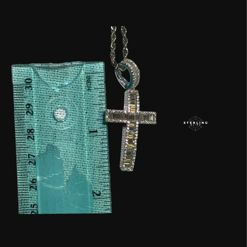Moissanite Baguette Cross Pendant