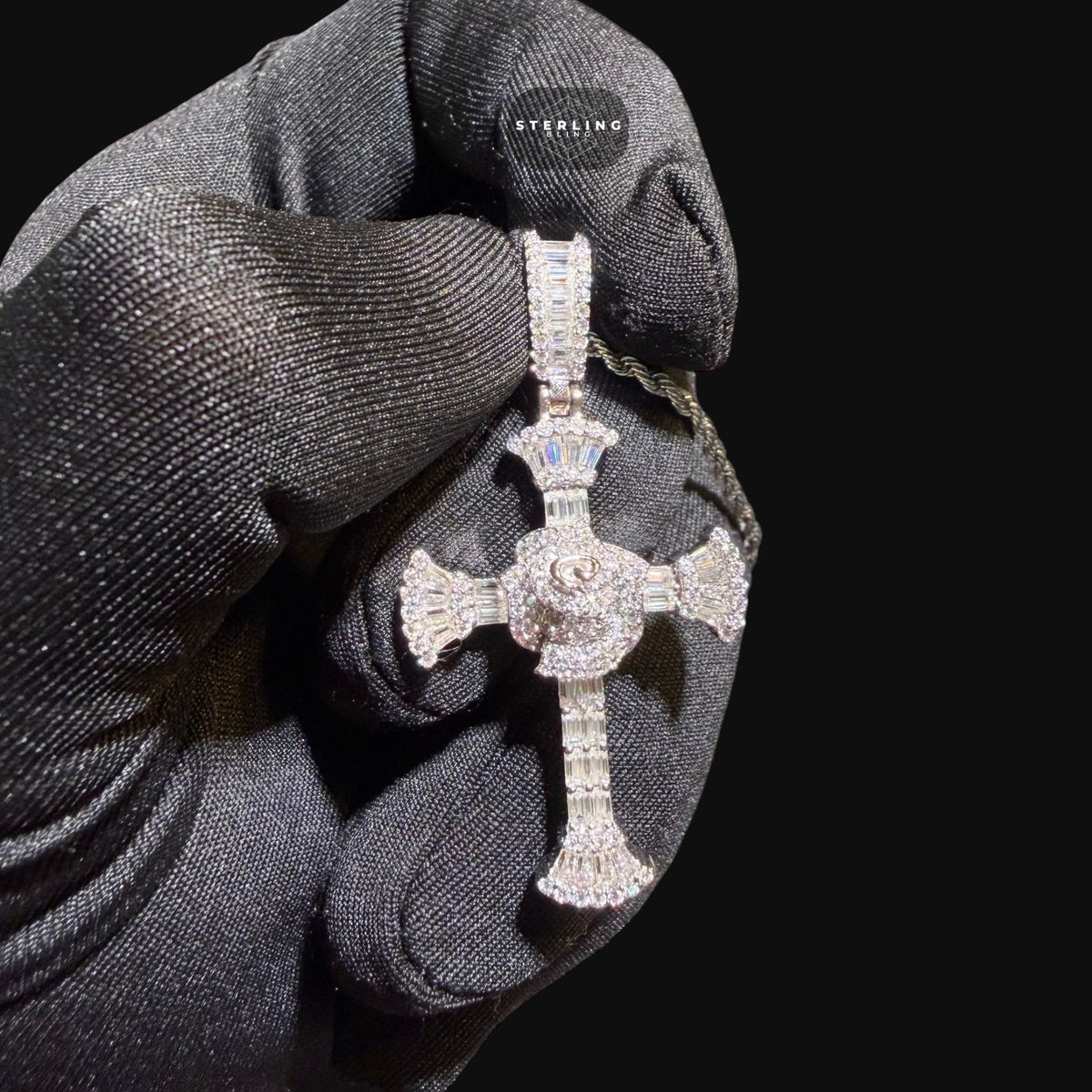 Moissanite Baguette Cross Pendant