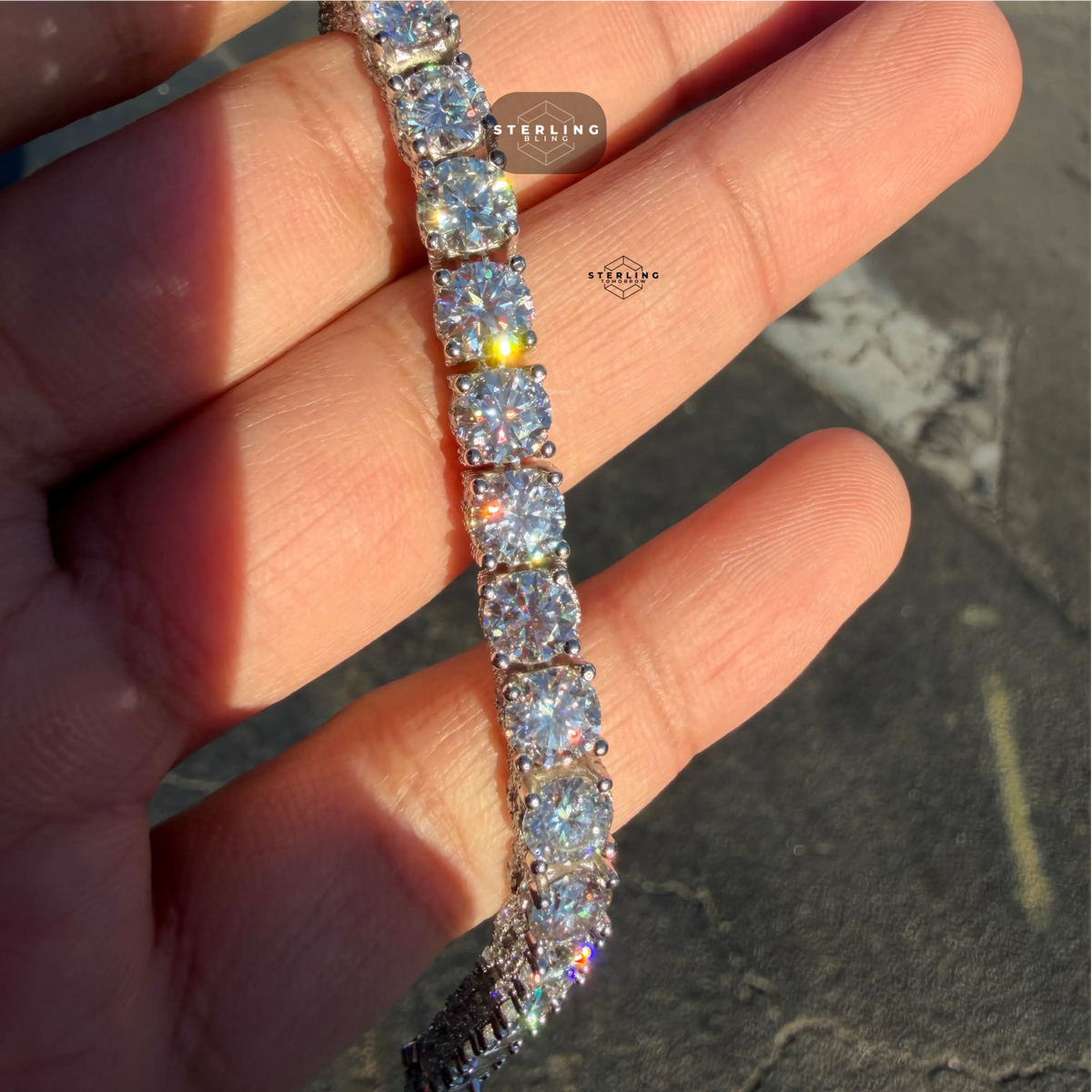 Moissanite Iced Sides Tennis Bracelet - 6.7mm 8"
