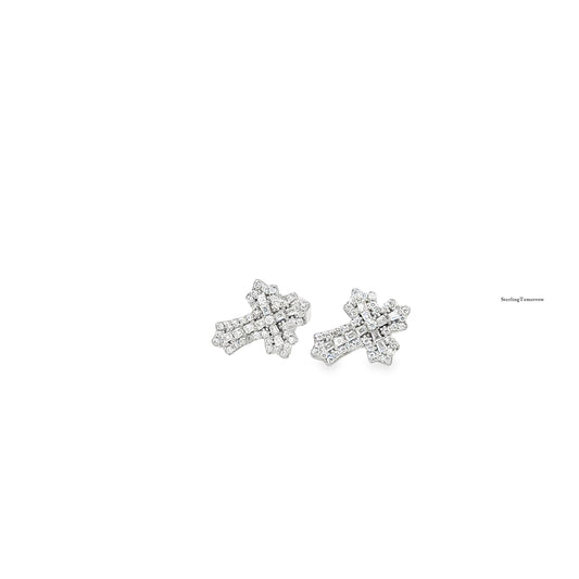 Cross Moissanite Screwback Stud Earrings
