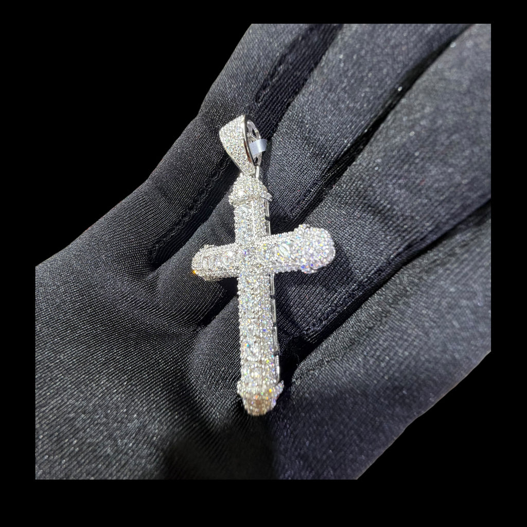Moissanite Iced Out Cross Pendant, 925 Silver Hip Hop Cross Necklace
