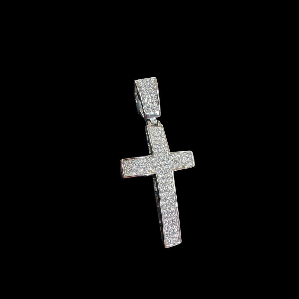 Moissanite Iced Cross Pendant + Steel Rope Chain