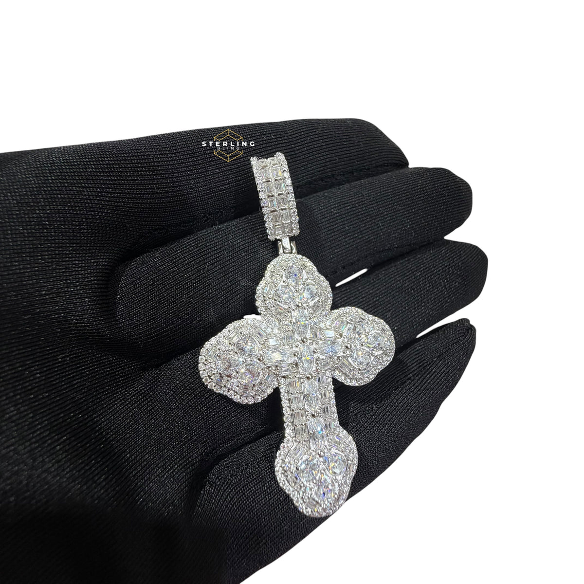 Moissanite Multi Stone Cross Pendant + Rope Chain