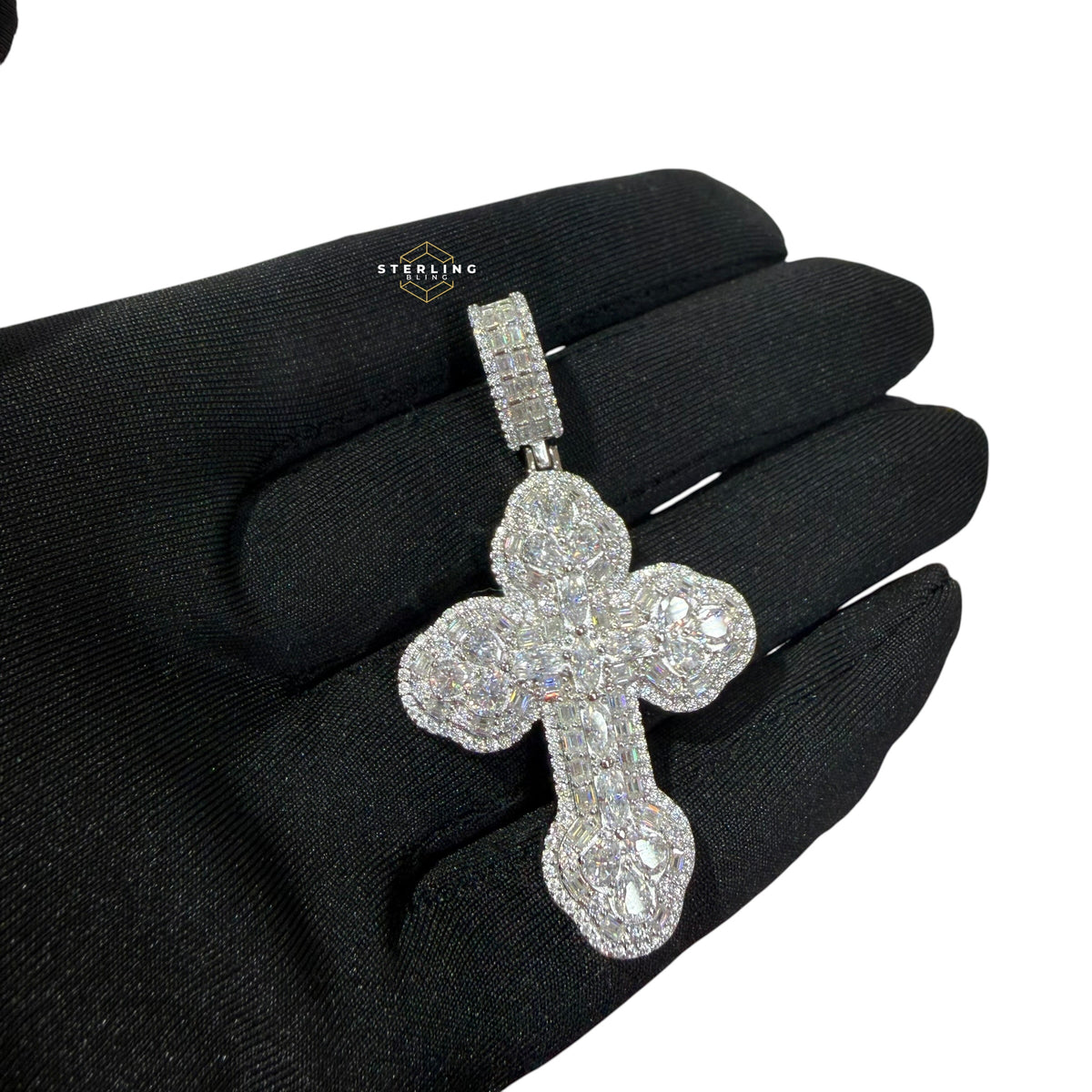 Moissanite Multi Stone Cross Pendant + Rope Chain