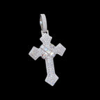 Moissanite Cross Pendant 925 Sterling Silver, Iced Out Baguette Cross Necklace, Hip Hop Jewelry Gift for Men w Rope Chain