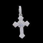 Moissanite Cross Pendant 925 Sterling Silver, Iced Out Baguette Cross Necklace, Hip Hop Jewelry Gift for Men w Rope Chain