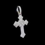 Moissanite Cross Pendant 925 Sterling Silver, Iced Out Baguette Cross Necklace, Hip Hop Jewelry Gift for Men w Rope Chain