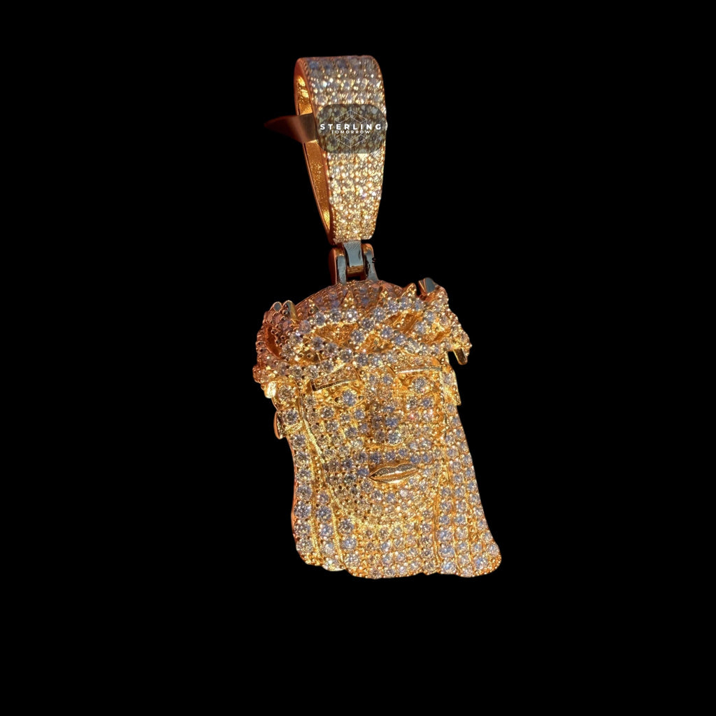 Moissanite Small Jesus Head Gold Tone