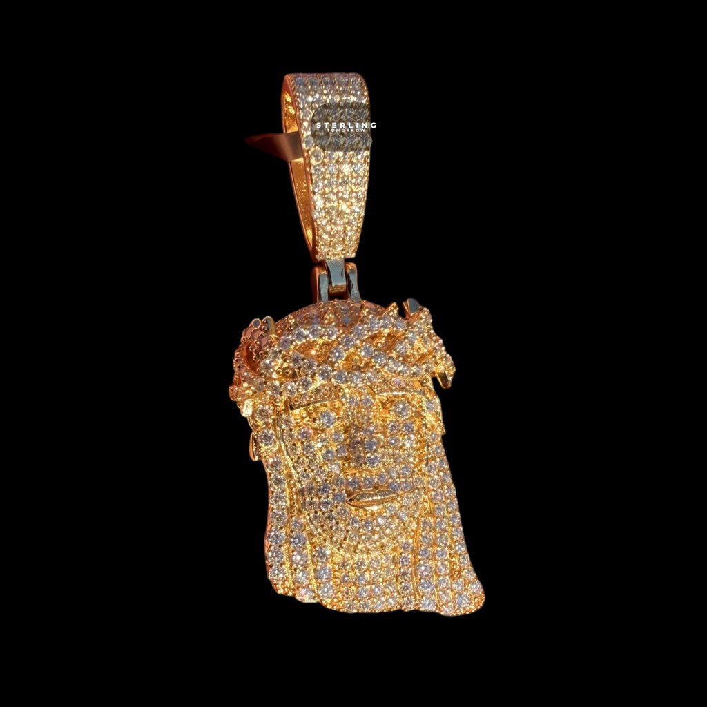 Moissanite Small Jesus Head Gold Tone
