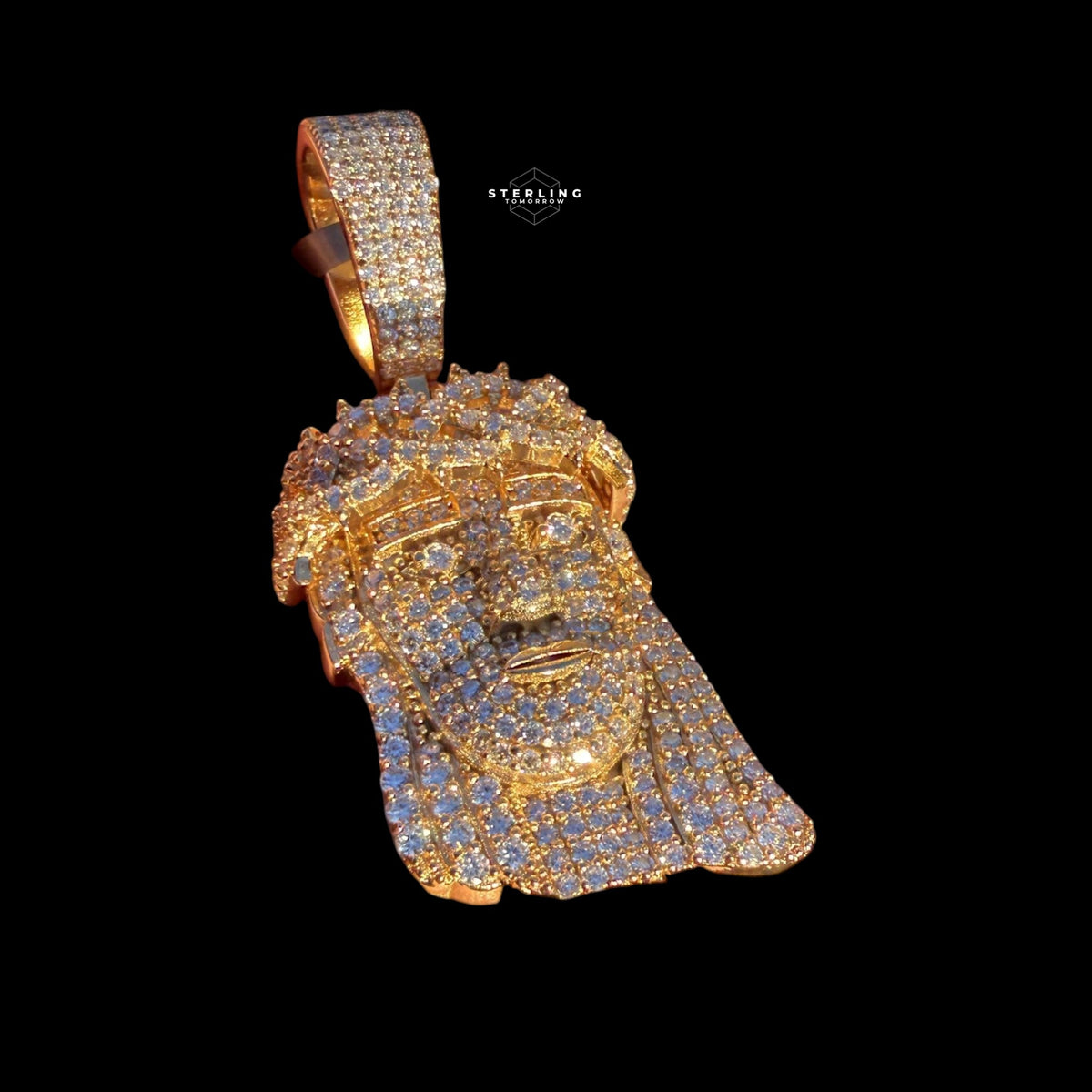 Moissanite Small Jesus Head Gold Tone