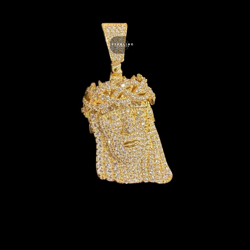 Moissanite Small Jesus Head Gold Tone